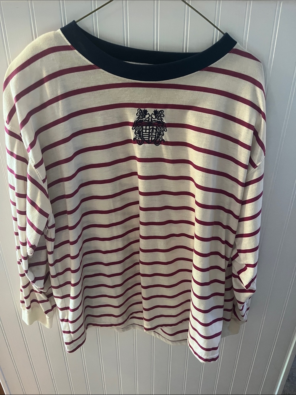Striped Long-Sleeve Crewneck Jersey in Cream and Maroon - Unbranded